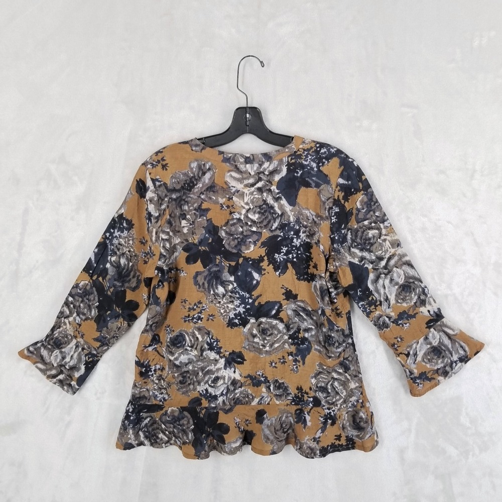 Habitat Blouse Women Small Brown Floral Peplum Lagenlook Lightweight Flowy - Picture 3 of 9